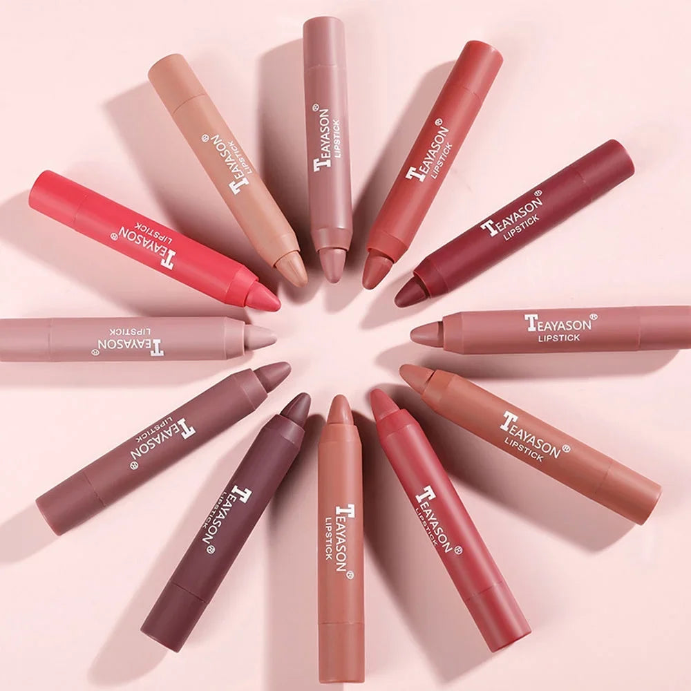12 Colors Velvet Matte Lipsticks Waterproof Long Lasting Nude Stick on-Stick Cup Lips Makeup Tint Pen Daily Makeup Tools